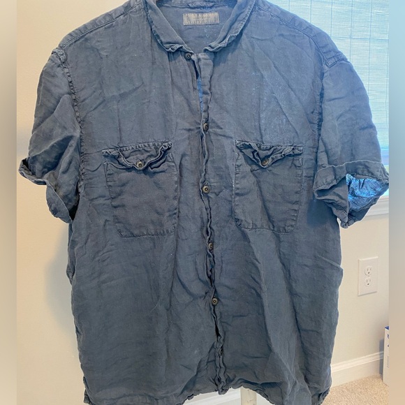 Dusty blue lucky button down tshirt - Picture 2 of 4